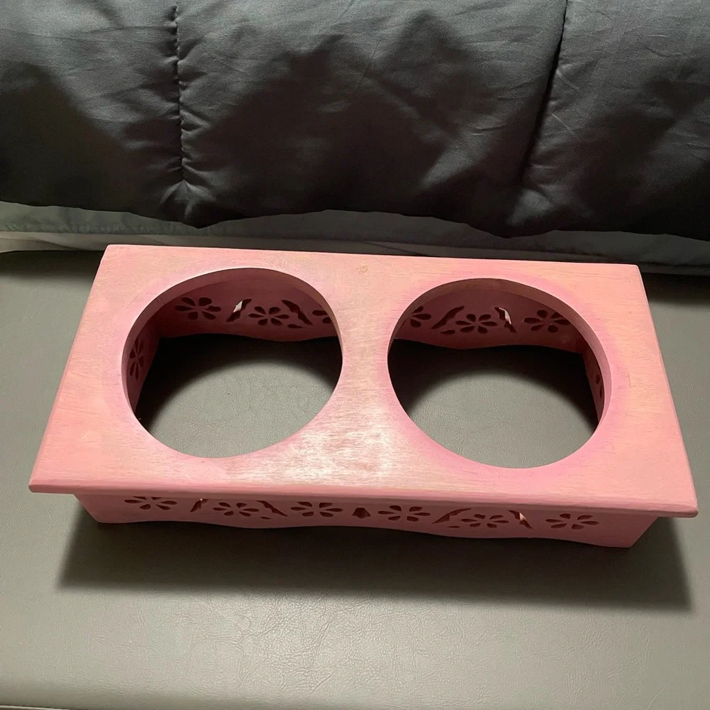 Pink Wooden Pet Bowl Stand
